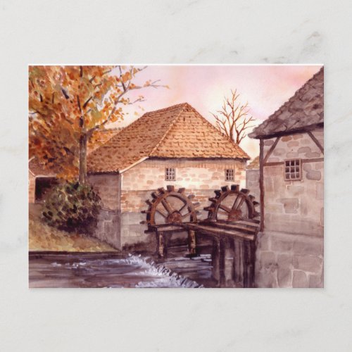 Watermill Watercolor Painting by Farida Greenfield Postcard