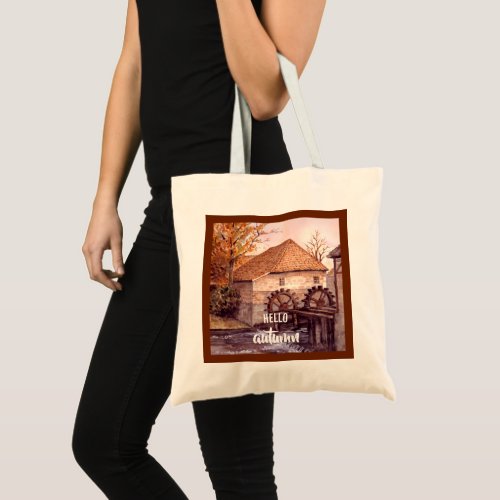 Watermill Watercolor Painting by Farida Greenfield Tote Bag