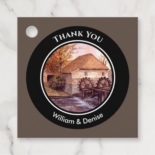 Watermill Watercolor Painting Housewarming Favor Tags
