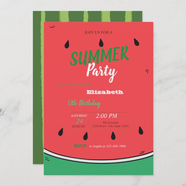 Watermlon, Summer Party Invitation (Front/Back)