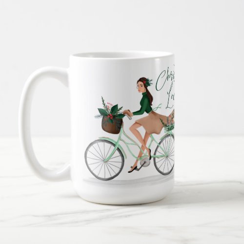 Waterolor Christmas Lovin Girl Riding A Bicycle Coffee Mug