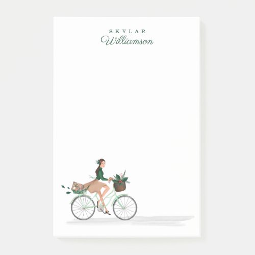 Waterolor Christmas Lovin Girl Riding A Bicycle Post_it Notes