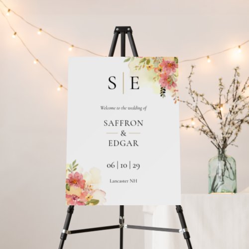 Waterolor Floral Monogram Wedding Welcome Foam Board