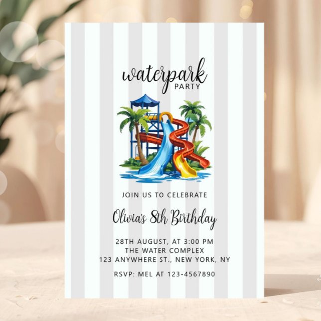 Waterpark Adventure Summer Waterslide Park  Invitation (Water Park Party Invitation, Summer Pool Party, Waterslide Birthday Party pool party, kids pool part)