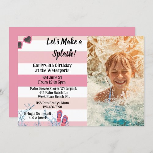 Waterpark Birthday Pool Summer Girly Birthday  Invitation