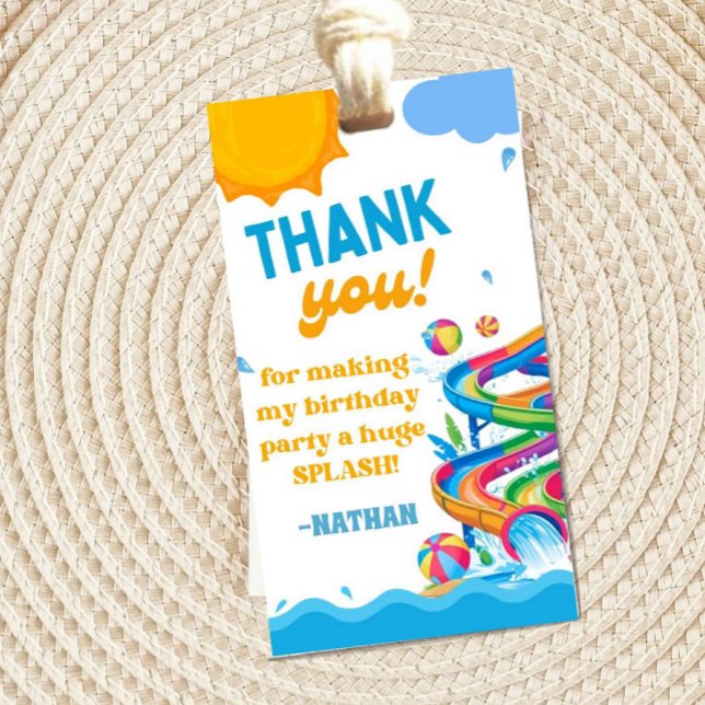 Waterpark Birthday Thank You Tag (waterpark thank you tag, pool party favor tag, summer birthday thank you, splash party favors, kids )