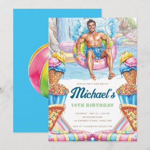 Waterpark Fun Teen Pool Party Birthday Invitation
