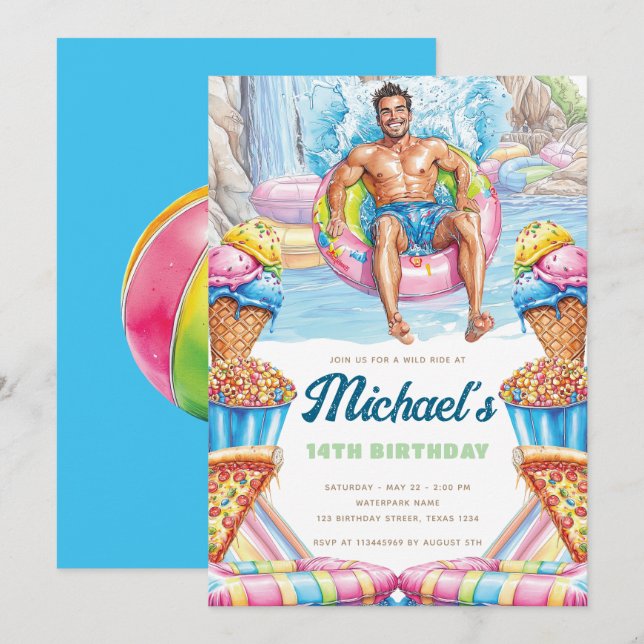 Waterpark Fun Teen Pool Party Birthday Invitation (Front/Back)