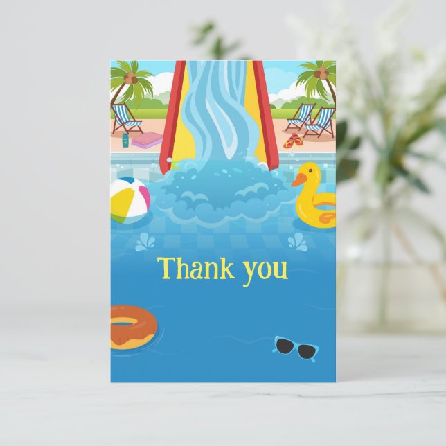 Waterpark Slide Child's Birthday Party Thank You Card (Standing Front)