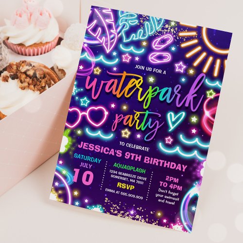 Waterpark Splash Pad Birthday Party Tie Dye Glow Invitation