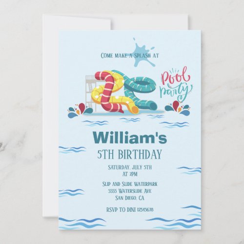 Waterpark Waterslide Pool Party Birthday Invitation