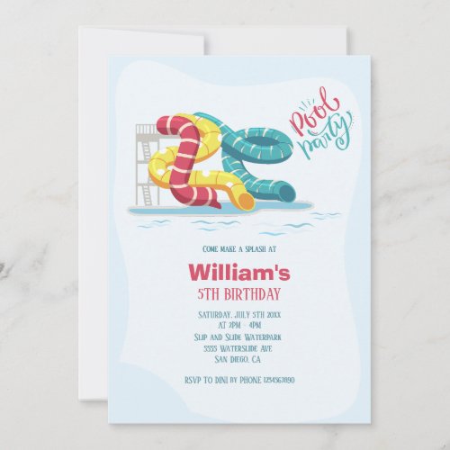 Waterpark Waterslide Pool Party Birthday Invitation