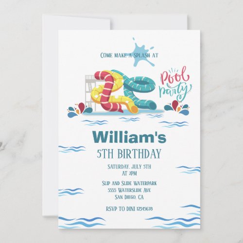 Waterpark Waterslide Pool Party Birthday Invitation