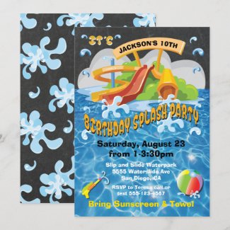 Waterpark Waterslide Pool Party Birthday Invite