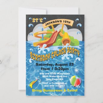 Waterpark Waterslide Pool Party Birthday Invite | Zazzle