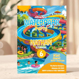 Waterpark Waterslide Pool Party Birthday Invite