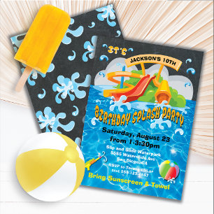 Waterpark Waterslide Pool Party Birthday Invite