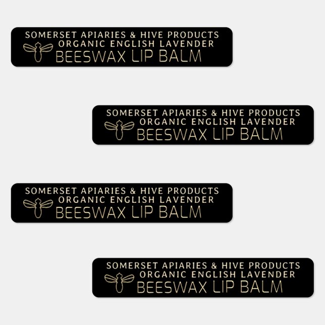 Waterproof Beeswax Lip Balm Label Gold Bee Black (Group)