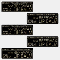 Waterproof Beeswax Lip Balm Label Gold Bee Black