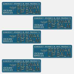 Waterproof Beeswax Lip Balm Label Gold Bee Blue
