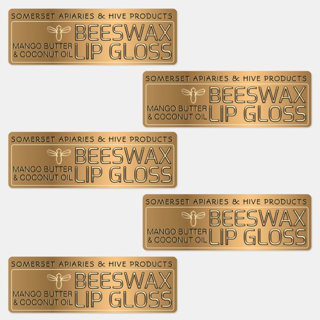 Waterproof Beeswax Lip Gloss Label with Gold Bee (Group)