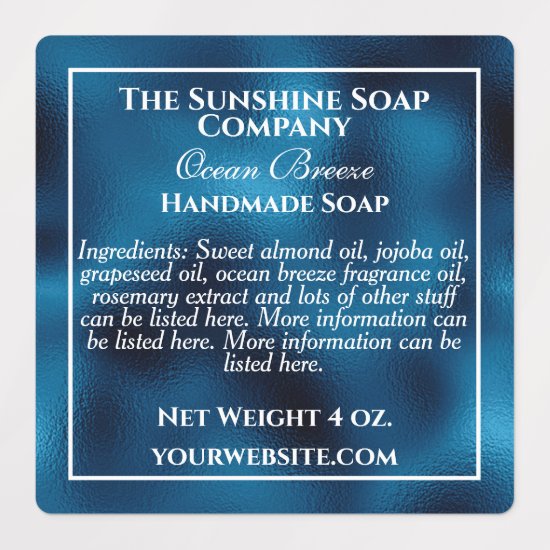 Waterproof blue foil & white soap cosmetics labels