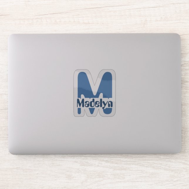 Waterproof Blue Girly Monogram Name Window Laptop Sticker (Computer)