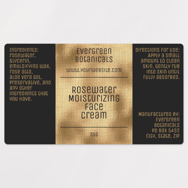 waterproof cosmetics soap label  - black and gold  (Design 1)