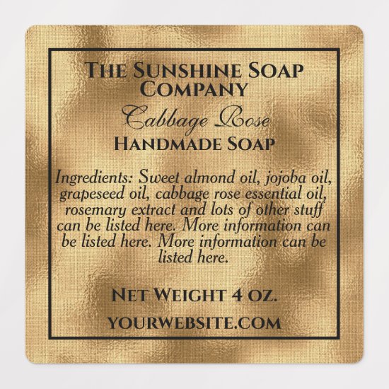 Waterproof gold foil & black text soap cosmetics labels