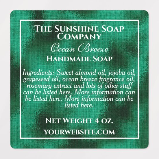 Waterproof green foil & white soap cosmetics labels