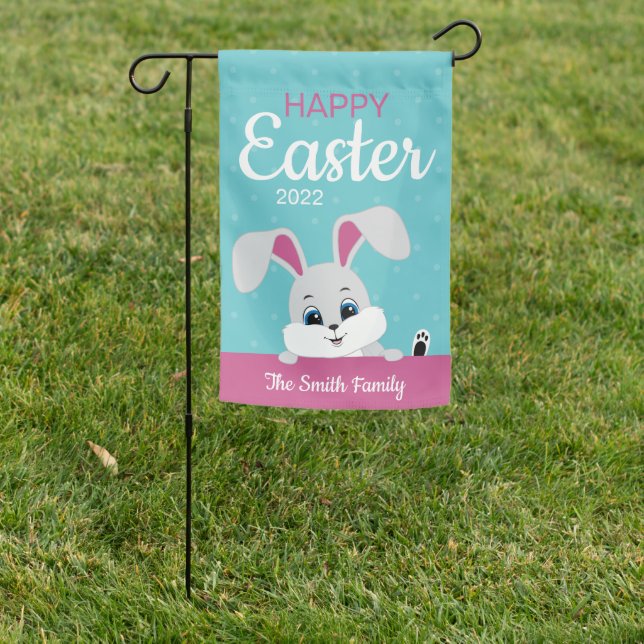Waterproof Happy Easter Bunny Flag (Turquoise) (In SItu)