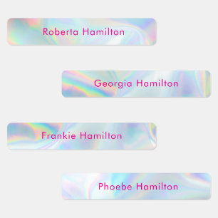 Waterproof Holographic School Kids Names Pink Labels
