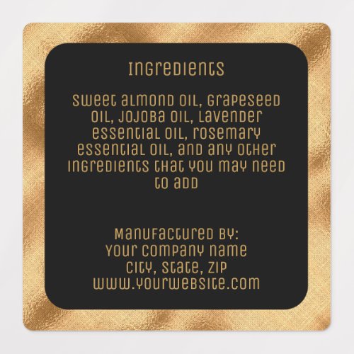 waterproof ingredients label _ black gold square