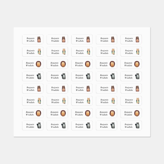 Waterproof Kids Clothing Labels Woodland Animals (Sheet)
