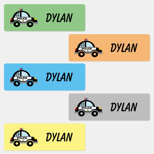 Waterproof kid's labels with cute police car (Group)