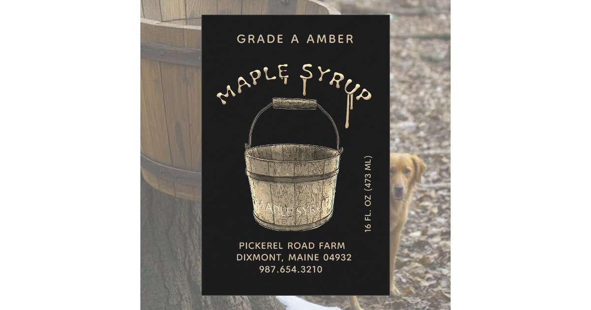 Waterproof Maple Syrup Food Label Black & Gold | Zazzle