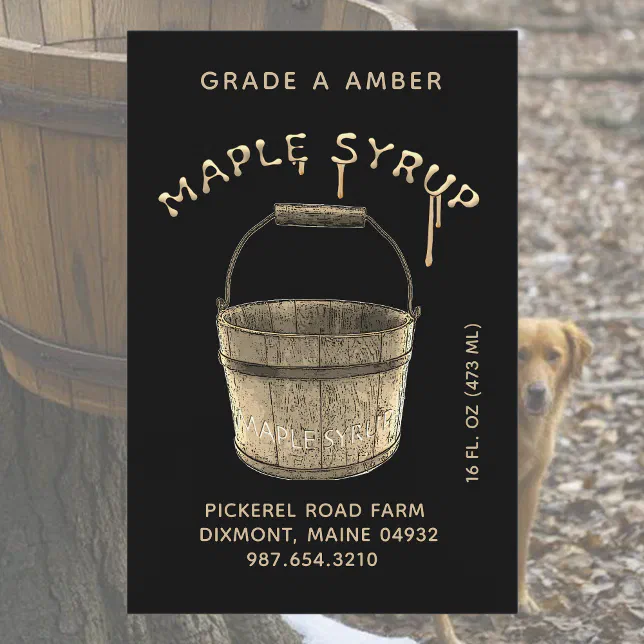Waterproof Maple Syrup Food Label Black & Gold | Zazzle
