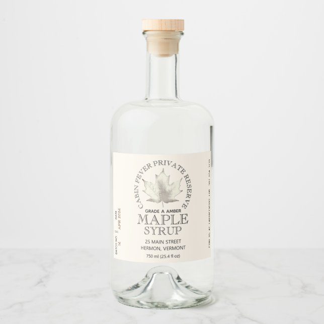 Waterproof Maple Syrup Logo Batch Date 4" x 3.5" Liquor Bottle Label (Front)