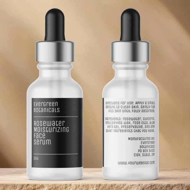 waterproof modern black white dropper bottle label (Creator Uploaded)