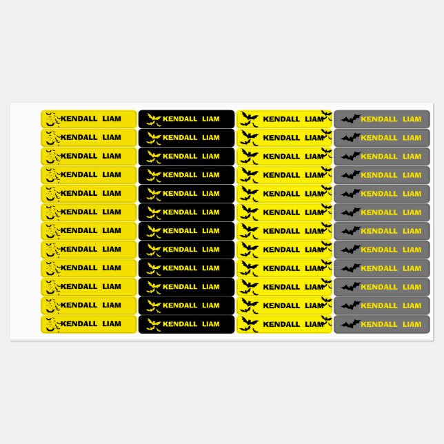 Waterproof Name  Bat Theme Superhero  Kids' Labels (Sheet)