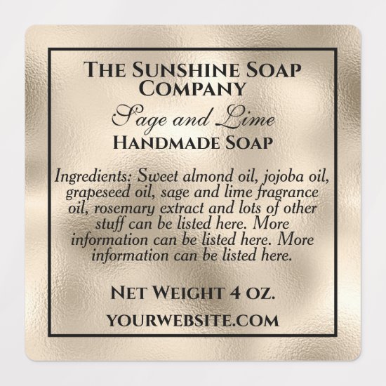 Waterproof pearl foil & black text soap cosmetics labels