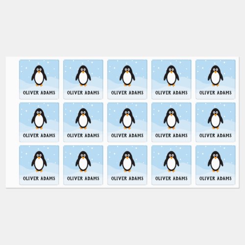 Waterproof penguin labels for school camp daycare