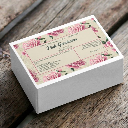 Waterproof Pink Gardenias Soap Packaging Label