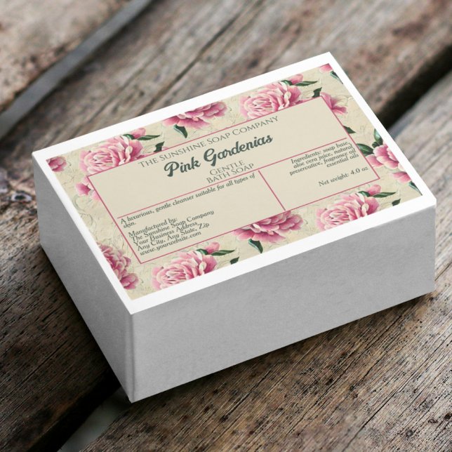 Waterproof Pink Gardenias Soap Packaging Label (Creator Uploaded)