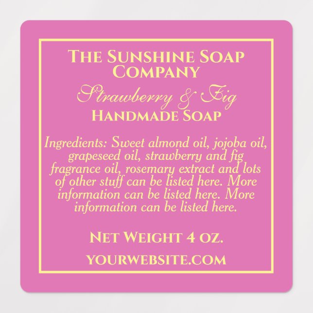 Waterproof pink yellow soap cosmetics ingredients labels (Design 3)