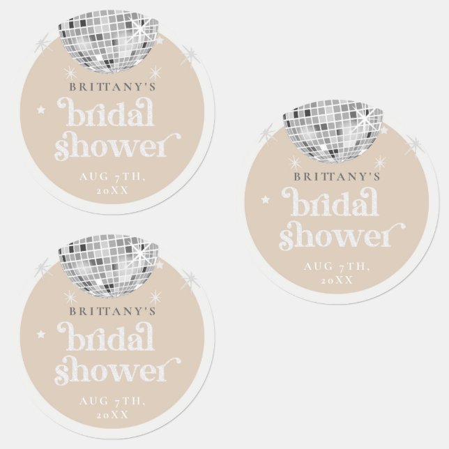 Waterproof Silver Retro Disco Groovy Bridal Shower Labels (Group)