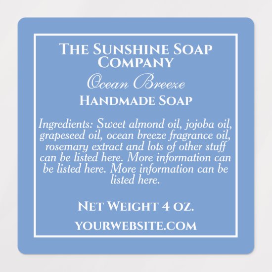 Waterproof simple baby blue & white soap cosmetics labels