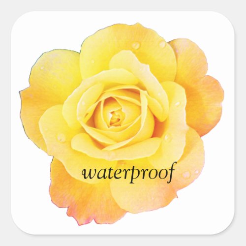 Waterproof Splash Free Yellow Rose Floral Wedding Square Sticker