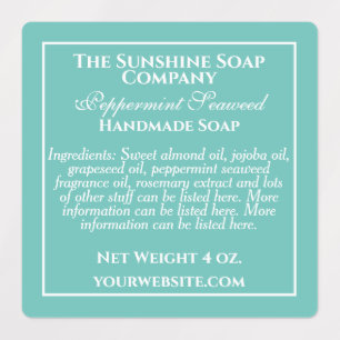 Waterproof teal & white soap ingredients labels