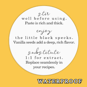 Waterproof Vanilla Bean Paste Instructions Label